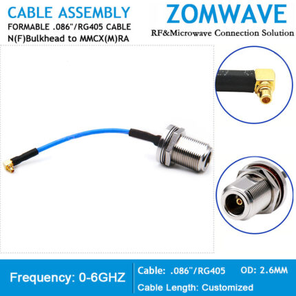 N Type Female Bulkhead Waterproof to MMCX Male Right Angle, Formable .086''_RG405 Cable, 6G