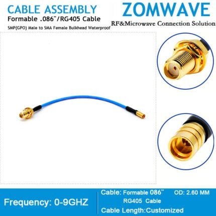 SMP(GPO) Male to SMA Female Bulkhead Waterproof, Formable .086''/RG405, 9GHZ