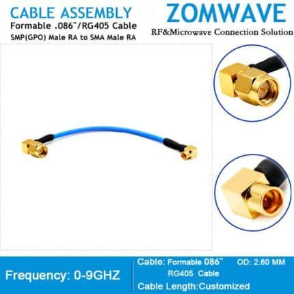 SMP(GPO) Male Right Angle to SMA Male Right Angle, Formable .086''/RG405, 9GHZ