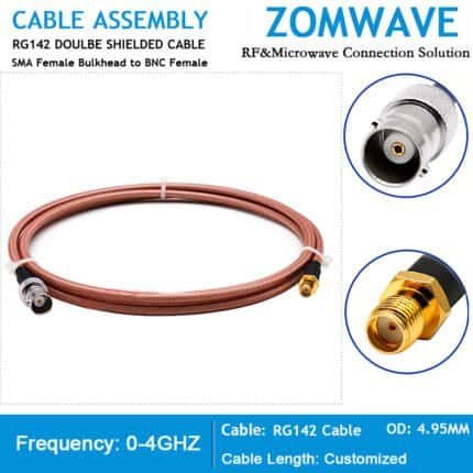 SMA Female Bulkhead to BNC Female, RG142 Cable, 4GHz