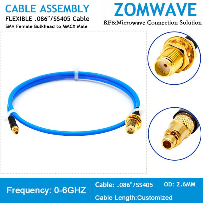 SMA Male to MMCX Male Right Angle, Flexible .086''_SS405 Cable, 6GHz