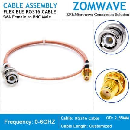 SMA Female to BNC Male, RG316 Cable, 6GHz
