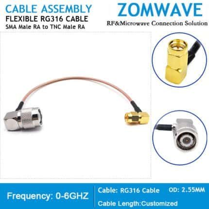 SMA Male to TNC Female 4 hole Flange, RG316 Cable, 6GHz