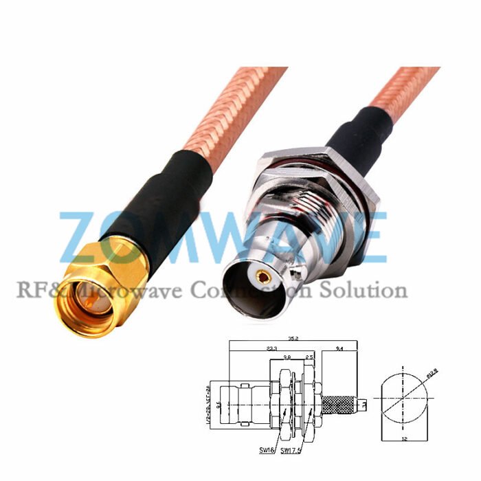 SMA Male to BNC Female Bulk head Waterproof, RG142 Cable, 4GHz