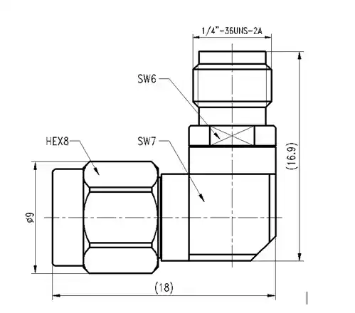 SMA Male to SMA Female Right Angle Adapter, Stainless Steel, 26.5GHz