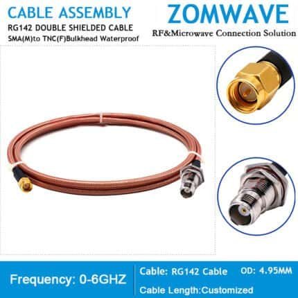 SMA Male to TNC Female Bulkhead Waterproof, RG142 Cable, 6GHz