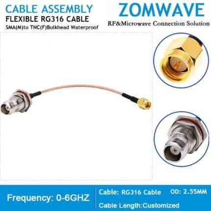 SMA Male to TNC Female Bulkhead Waterproof, RG316 Cable, 6GHz