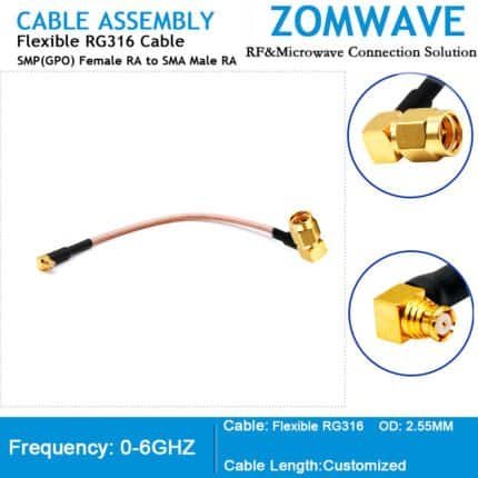 SMP(GPO) Female Right Angle toSMA Male Right Angle, RG316 Cable,6GHZ