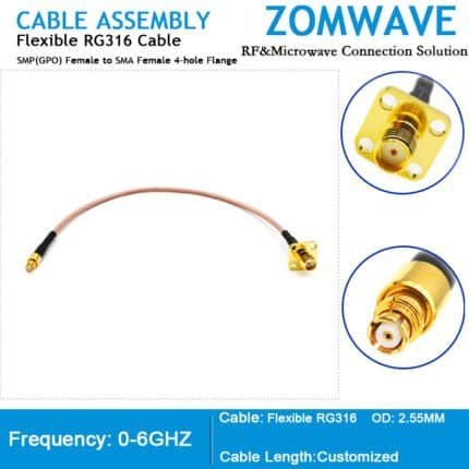 SMP(GPO) Female to SMA Female 4-hole Flange, RG316 Cable, 6GHz