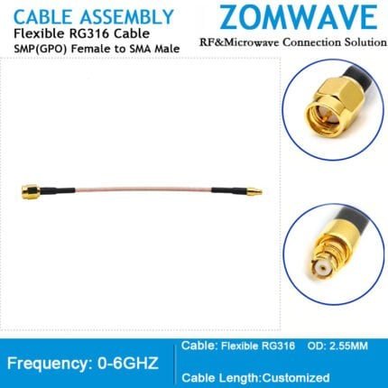 SMP(GPO) Female to SMA Male, RG316 Cable, 6GHz