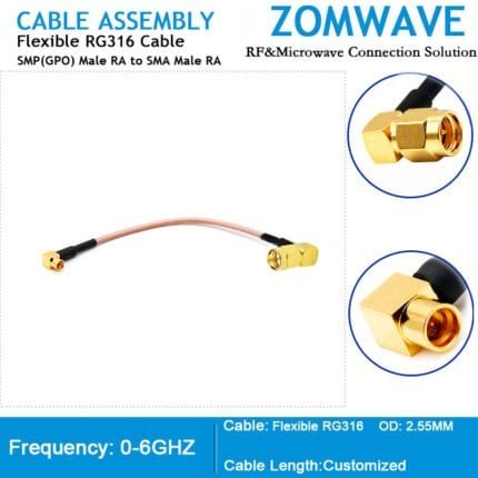 SMP(GPO) Male Right Angle to SMA Male Right Angle, RG316 Cable, 6GHz