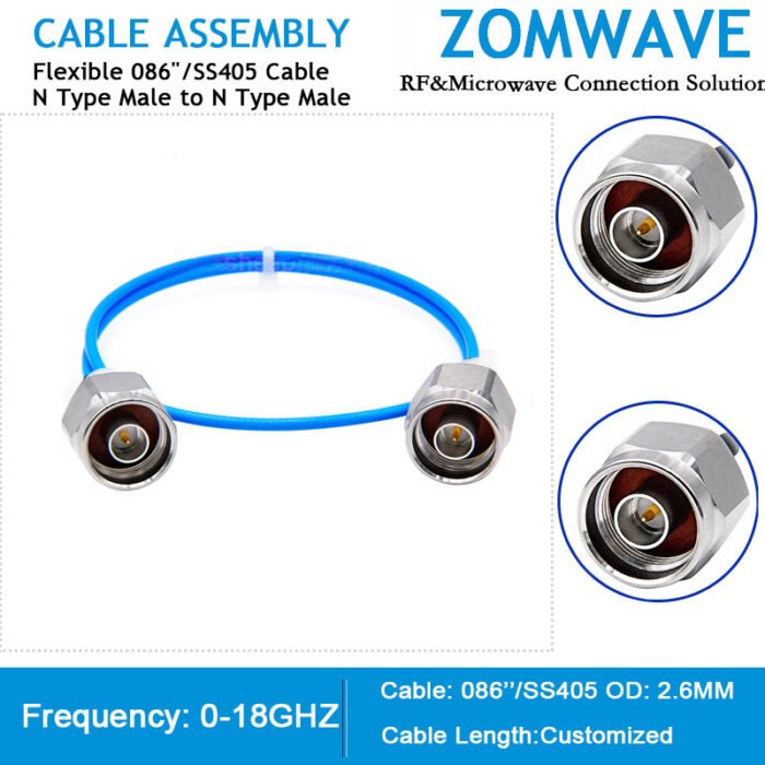 N Type Male to N Type Male, Flexible .086''/SS405 Cable, 18GHz