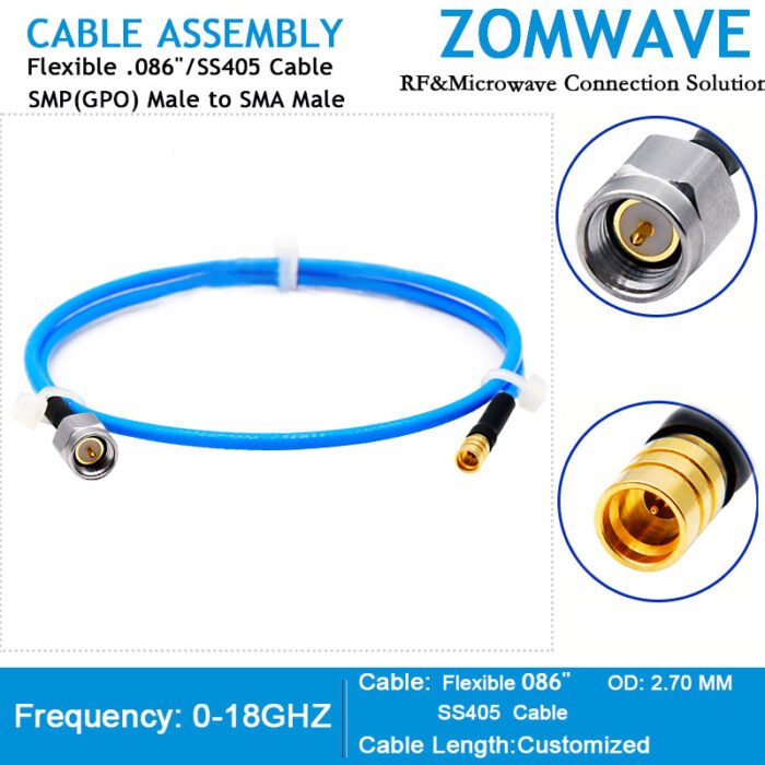SMP(GPO) Male to SMA Male, Flexible .086''/SS405 Cable, 18GHz