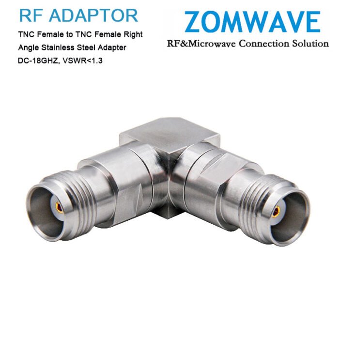 TNC Female to TNC Female Right Angle Stainless Steel Adapter, 18GHz