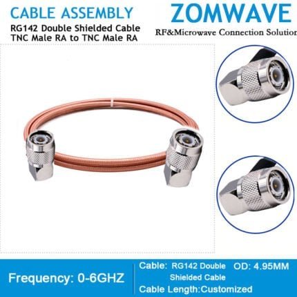 TNC Male Right Angle to TNC Male Right Angle, RG142 Double Shielded Cable, 6GHz