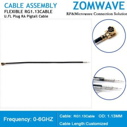 U.FL Plug Right Angle Pigtail Cable, RG1.13 Cable, 6GHz