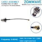 U.FL Plug Right Angle to TNC Female Bulkhead, RG1.13 Cable, 6GHz