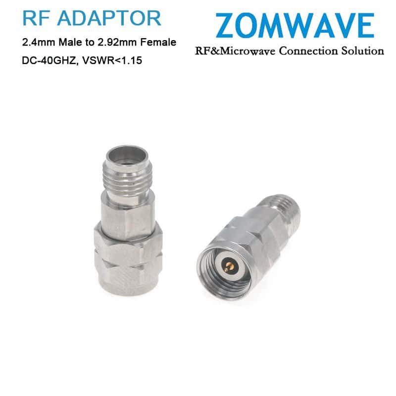 2.4mm Male to 2.92mm Female Stainless Steel Adapter, 40GHz 2.4mm Male to 2.92mm Female Stainless Steel Adapter, 40GHz