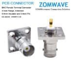 BNC Female Terminal, 4 hole Flange, Extended 0.9mm Insulator and 5.4mm Pin, 4GH