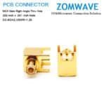 MCX Male Right Angle Thru Hole PCB Connector, .200 inch x .051 inch Hole, 6GHz