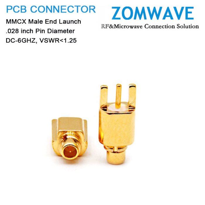MMCX Male End Launch PCB Connector, .028 inch Pin Diameter, 6G