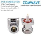 N Female Waterproof Terminal,4 hole Flange, 9mm Insulator and 2mm Pin, 11Ghz