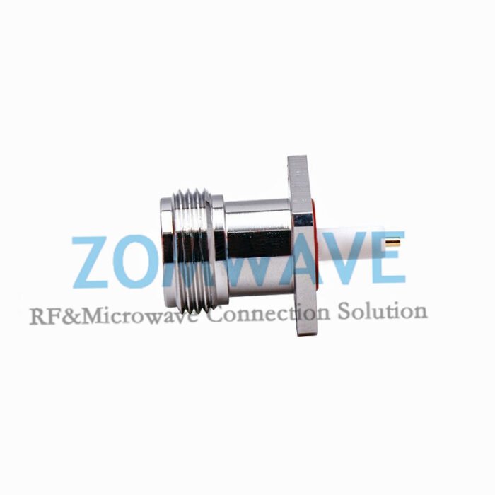 N Female Waterproof Terminal,4 hole Flange, 9mm Insulator and 2mm Pin, 11Ghz