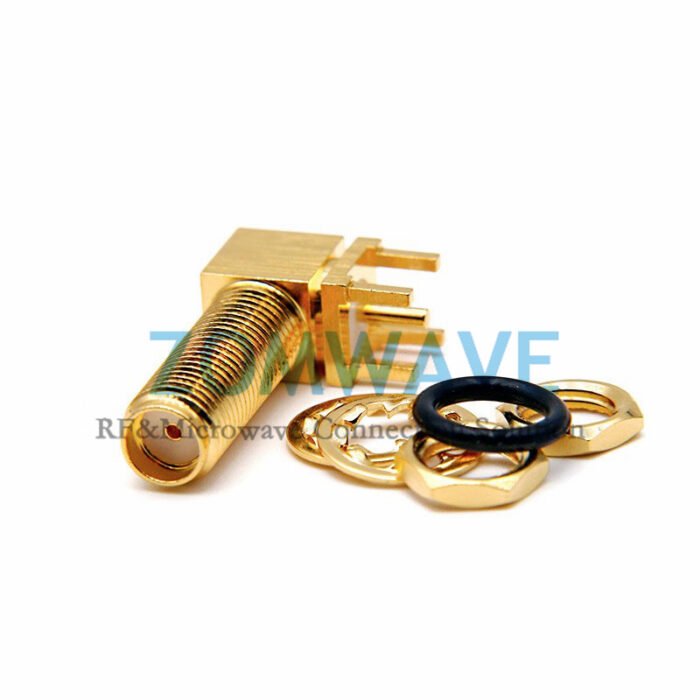 SMA Female Bulkhead RA Thru Hole PCB Connector,Long Thread, .201X .051 inch, 12G
