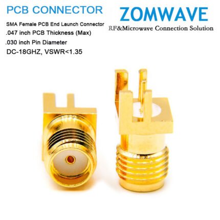 SMA Female PCB End Launch, .047 inch PCB Thickness (Max), .030 inch Pin, 18GHZ