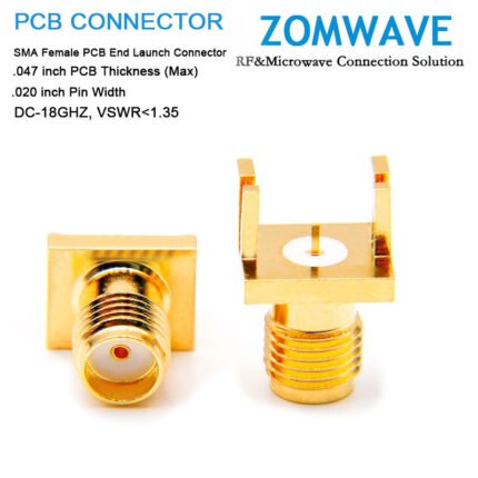 SMA Female PCB End Launch, .047inch PCB Thickness (Max), .020 inch Pin Width,18G
