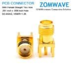SMA Female Straight Thru Hole PCB Connector, .201 inch x .059 inch Hole, 6GHz