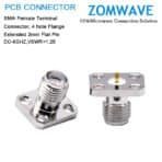 SMA Female Terminal Connector, 4 hole Flange, Extended 2mm Flat Pin, 6G