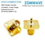SMA Female Terminal Connector, 4 hole Flange, Extended 5mm Pin, 6G