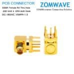 SSMA Female Right Angle Thru Hole PCB Connector, .200 inch x .059 inch Hole, 18G