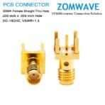SSMA Female Straight Thru Hole PCB Connector, .200 inch x .059 inch Hole, 18GHz