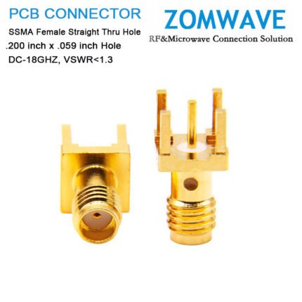 SSMA Female Straight Thru Hole PCB Connector, .200 inch x .059 inch Hole, 18GHz