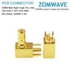 SSMB Jack Right Angle Thru Hole PCB Connector, .100 inch x .031 inch Hole, 3GHz