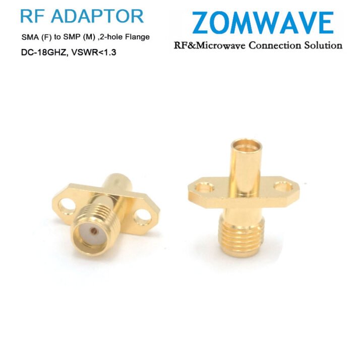 SMA Female to SMP (GPO) Male Adapter, 2-hole Flange, 18GHz, Smooth Bore