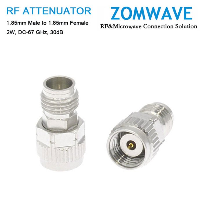 30dB Fixed Attenuator, 1.85mm Male to 1.85mm Female ,2Watts, DC-67 GHz, VSWR