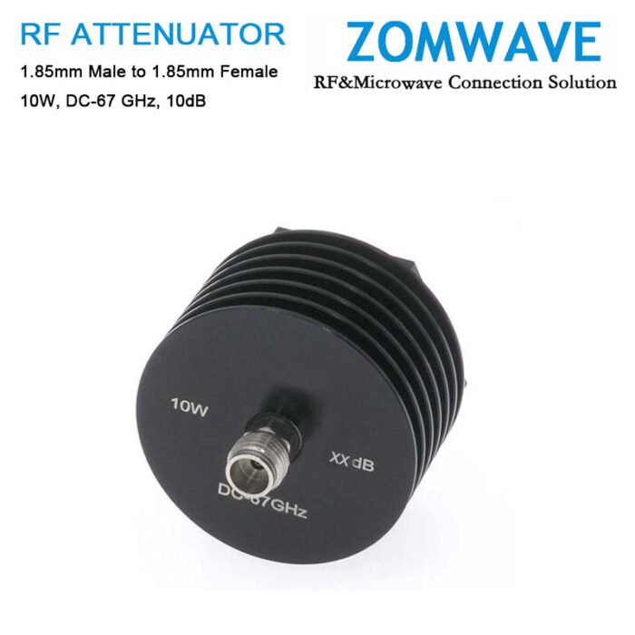 10dB Fixed Attenuator, 1.85mm Male to 1.85mm Female ,10Watts, DC-67 GHz, VSWR