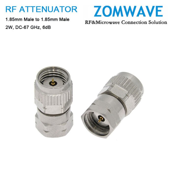 6dB Fixed Attenuator, 1.85mm Male to 1.85mm Male ,2Watts, DC-67 GHz, VSWR