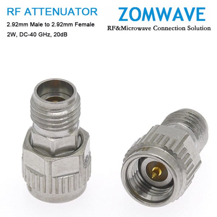 20dB Fixed Attenuator, 2.92mm Male to 2.92mm Female ,2Watts, DC-40 GHz,VSWR