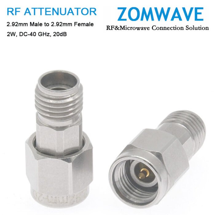 20dB Fixed Attenuator, 2.92mm Male to 2.92mm Female ,2Watts, DC-40 GHz,VSWR