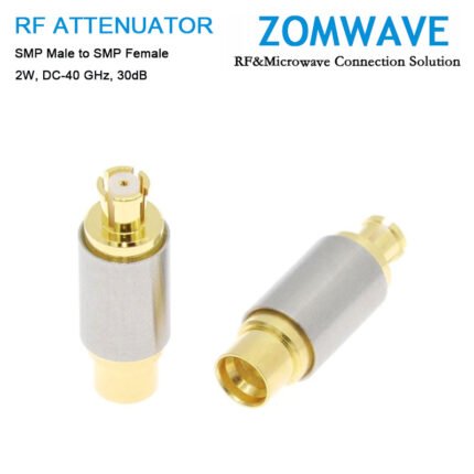 30dB Fixed Attenuator, SMP Male to SMP Female ,2Watts, DC-40 GHz, VSWR