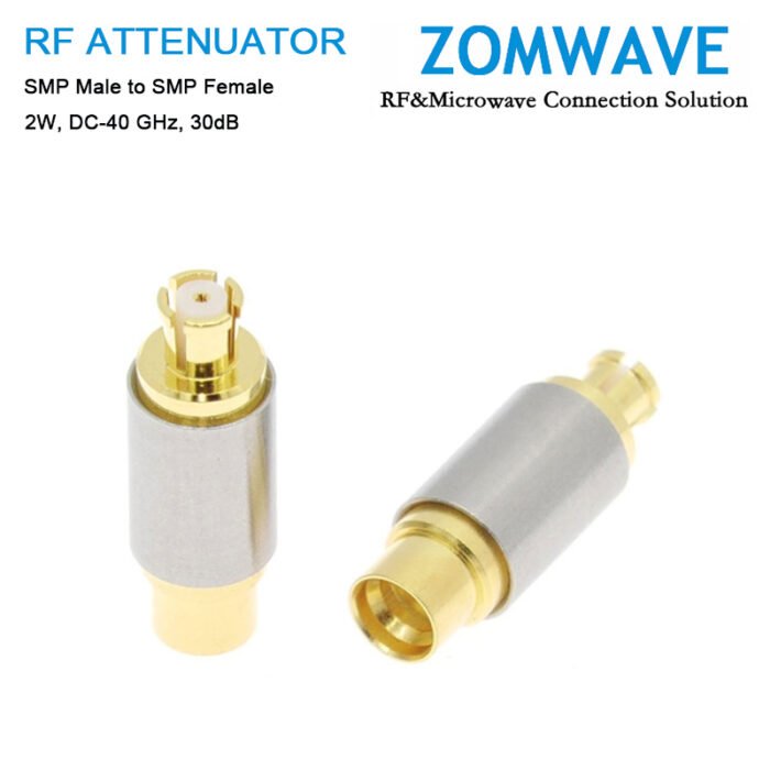 30dB Fixed Attenuator, SMP Male to SMP Female ,2Watts, DC-40 GHz, VSWR