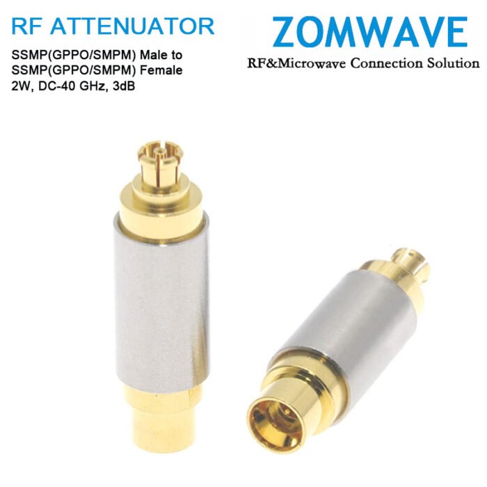 3dB Fixed Attenuator, SSMP(GPPO/SMPM) Male to SSMP(GPPO/SMPM) Female ,2Watts, DC-40 GHz, VSWR