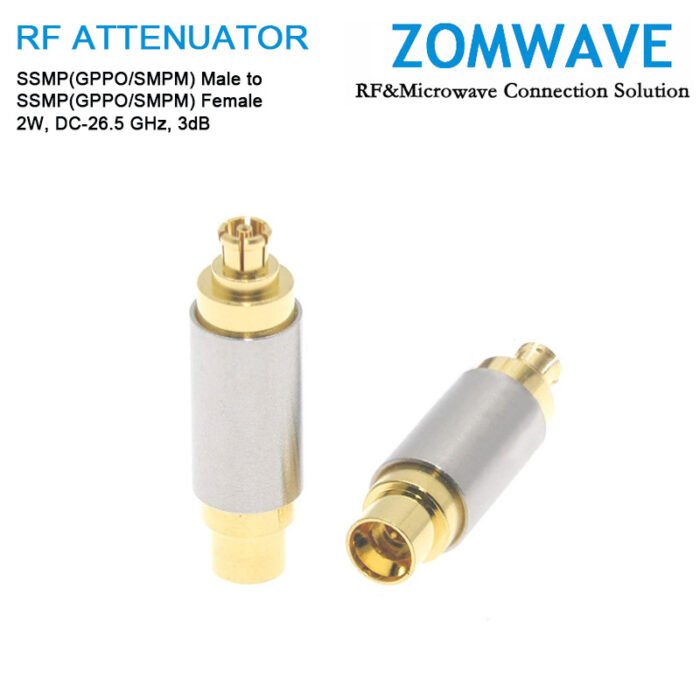 3dB Fixed Attenuator, SSMP(GPPO/SMPM) Male to SSMP(GPPO/SMPM) Female ,2Watts, DC-26.5 GHz, VSWR