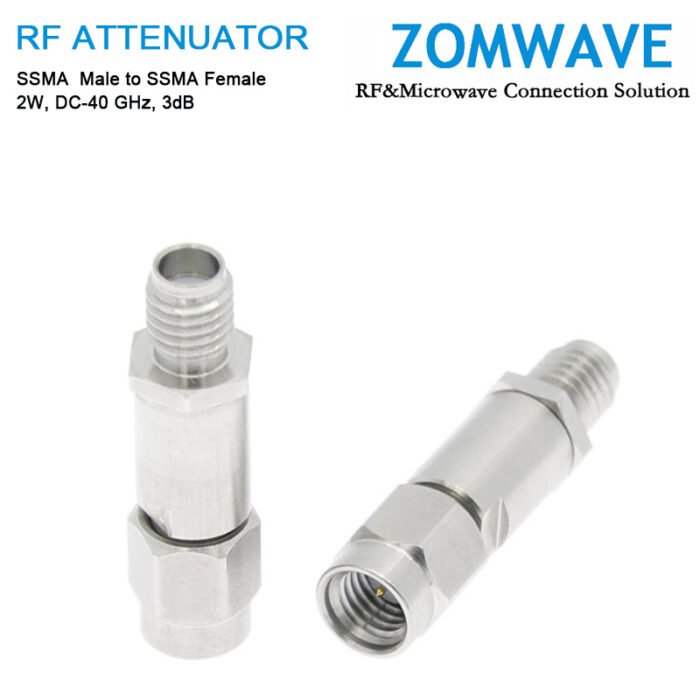 3dB Fixed Attenuator, SSMA Male to SSMA Female, 2Watts, DC-40 GHz, VSWR