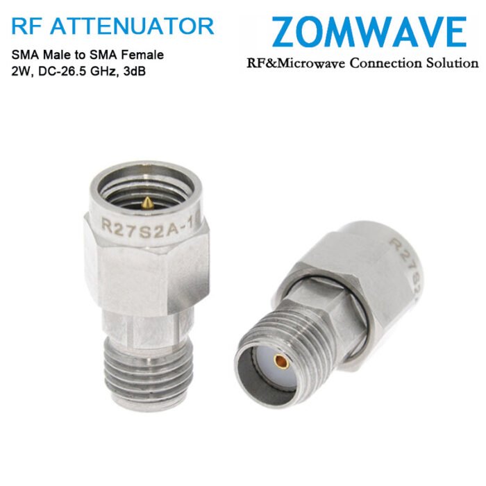 3dB Fixed Attenuator, SMA Male to SMA Female, 2Watts, DC-26.5GHz, VSWR
