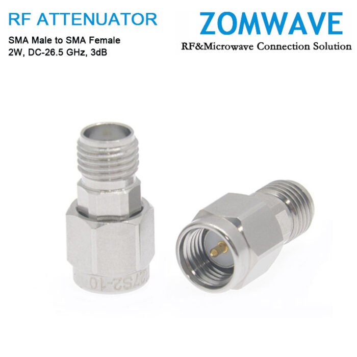 3dB Fixed Attenuator, SMA Male to SMA Female, 2Watts, DC-26.5GHz, VSWR